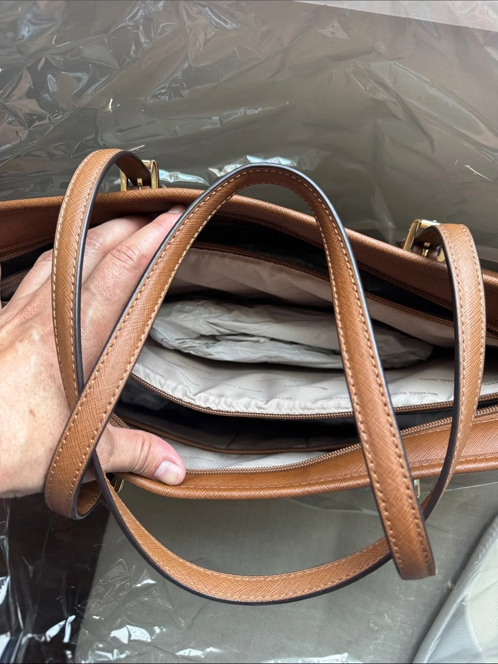 Michael Kors Brown Leather Tote with Gold Logo Charm